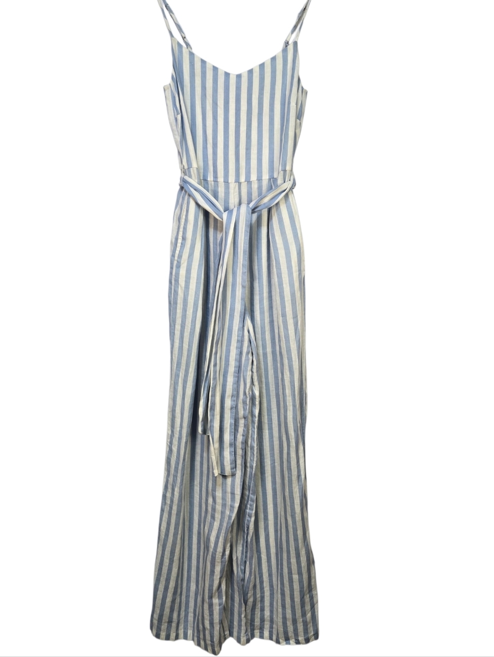 MANGO Casual Size XS Striped Blue & White Maxi Jumpsuit with Tie Waist